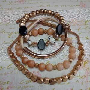 Gold And Champagne Beaded Bracelet Set